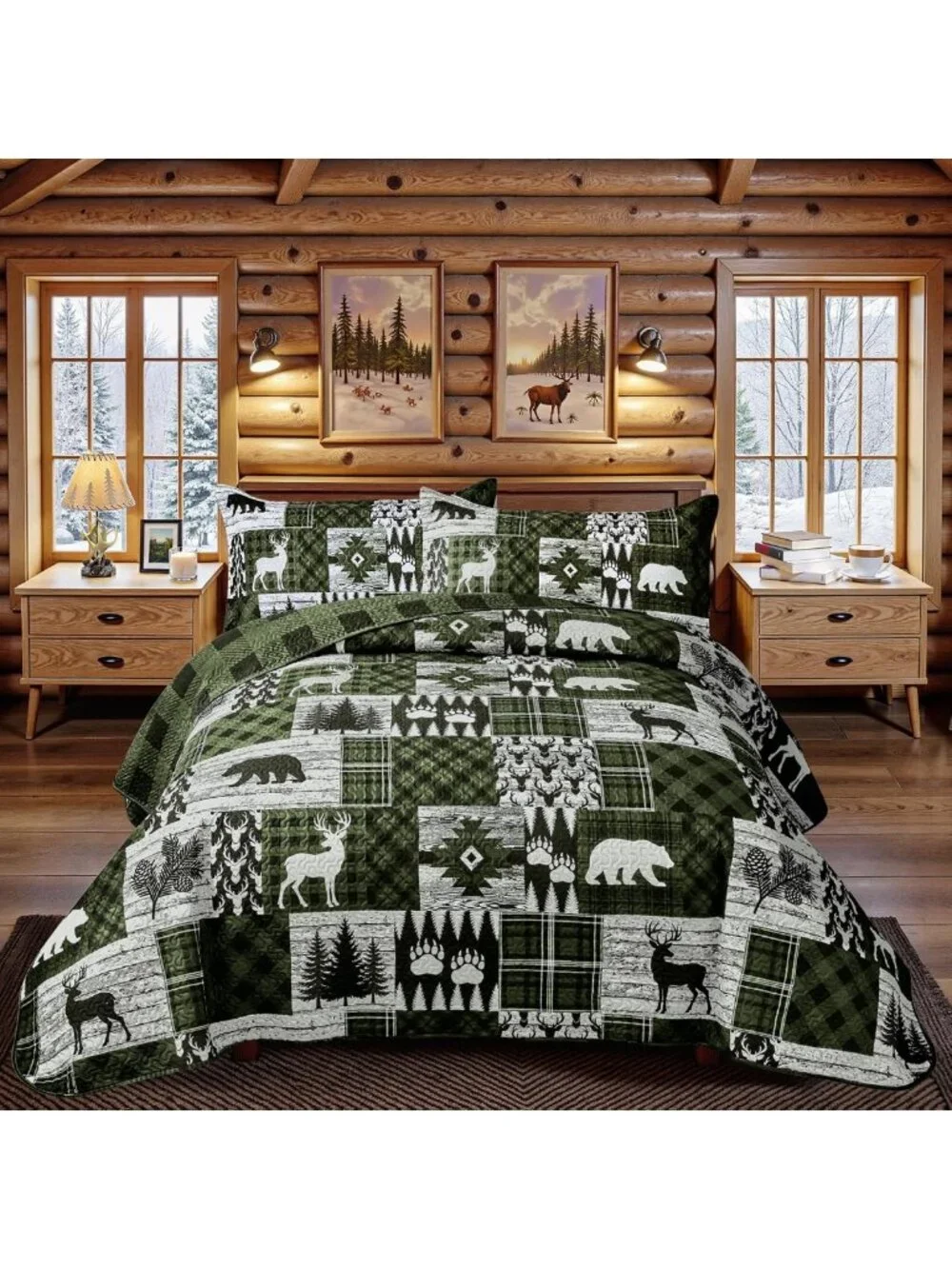 3 Piece California King Quilt Set - Rustic Reversible Microfiber Bedspread